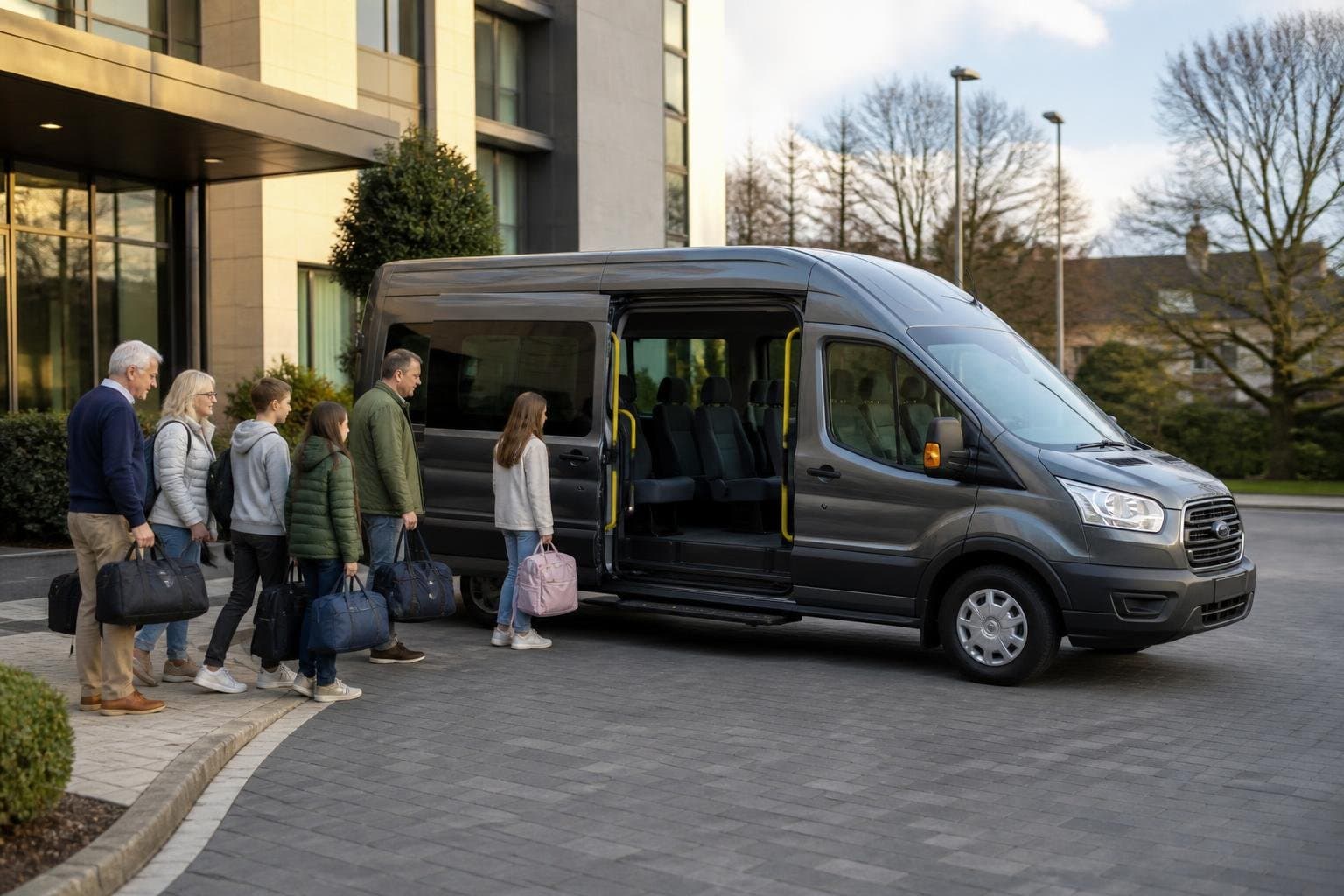 Self-drive minibus with a group boarding for a family or event journey from Finchley
